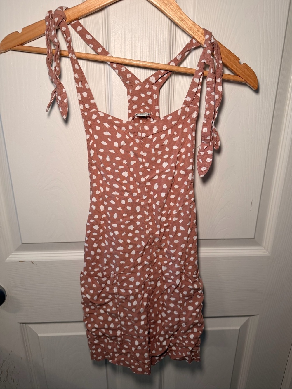 aerie Mauve Pink & White Printed Tie-Shoulder Romper